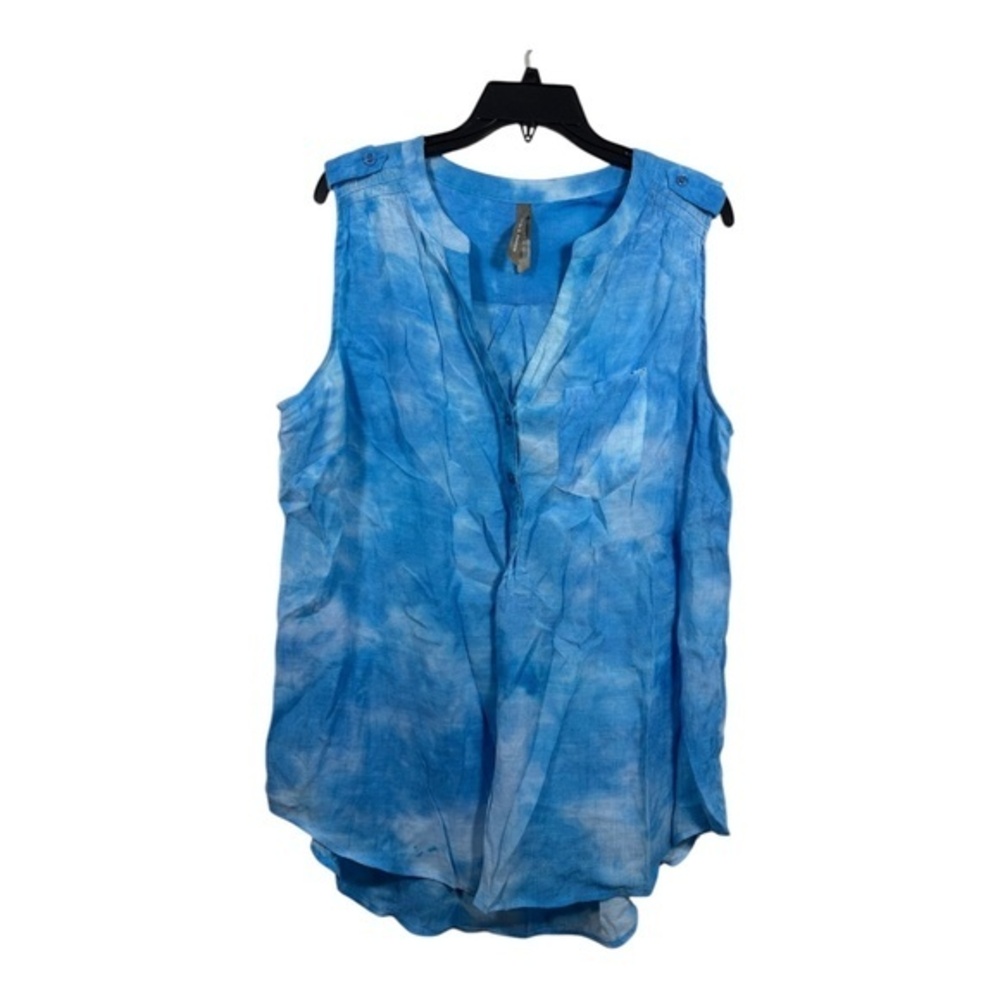 Penningtons Sleeveless Blouse Womens Size 2X Blue Watercolor Cruise Lightweight